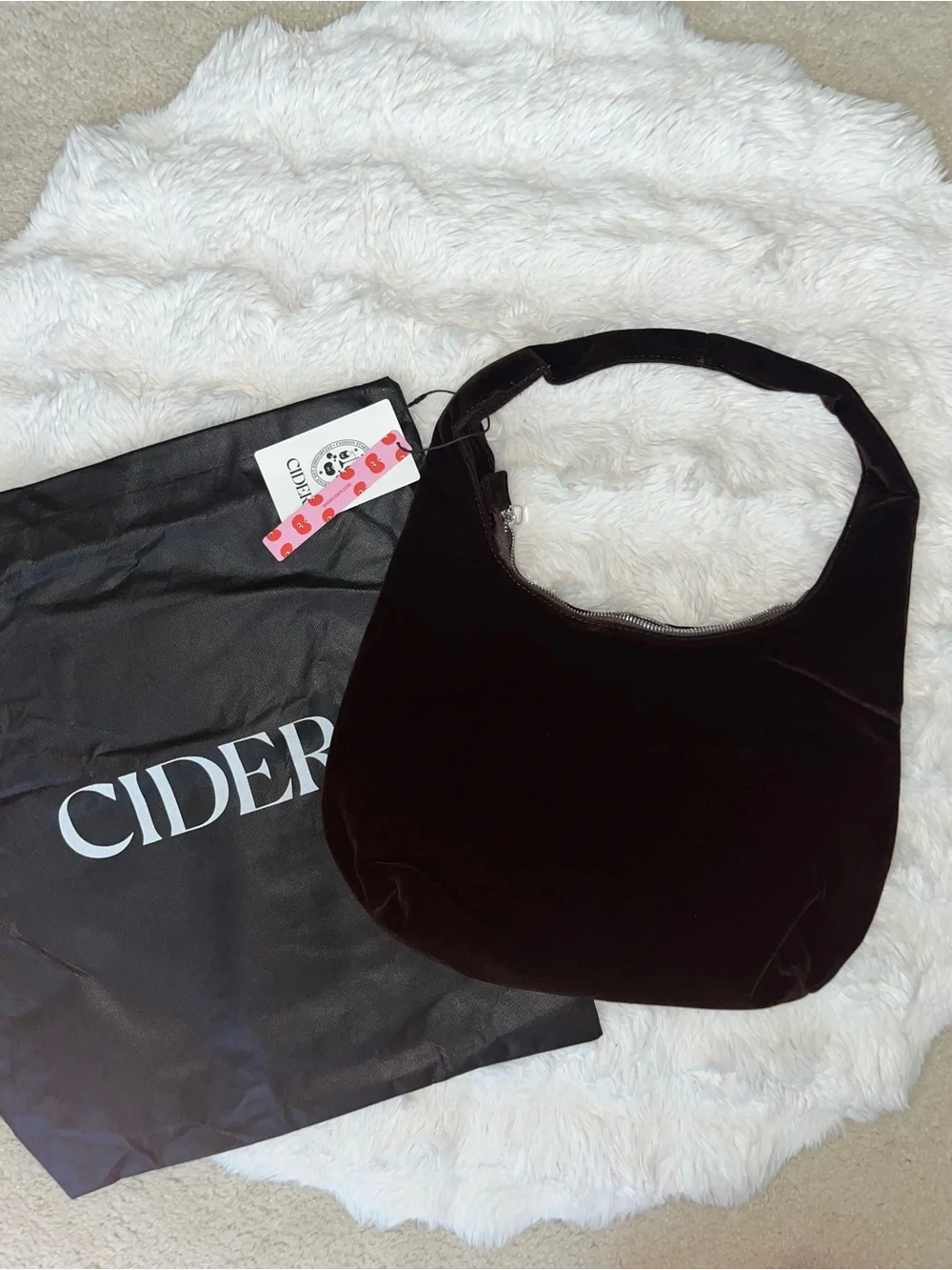 ✨NWT Cider Dark Brown Velvet Suede Hobo Shoulder Bag NWT + Dust Bag